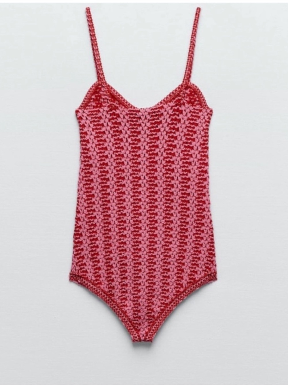 Zara Pink and Red Crochet Knit Bodysuit - Picture 3 of 3